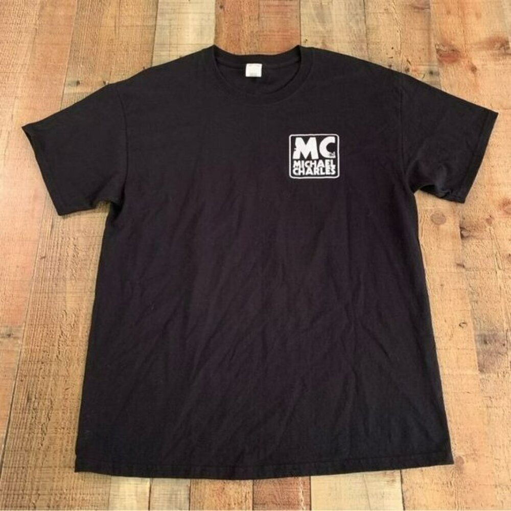 Michael Charles mens short sleeve crew neck t-shirt in black and white -L